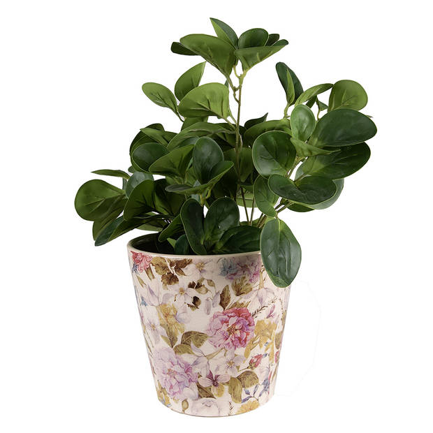 HAES DECO - Bloempot Ø 19x18 cm Roze Beige Keramiek Bloemen Bloempot binnen Plantenpot Plant pot