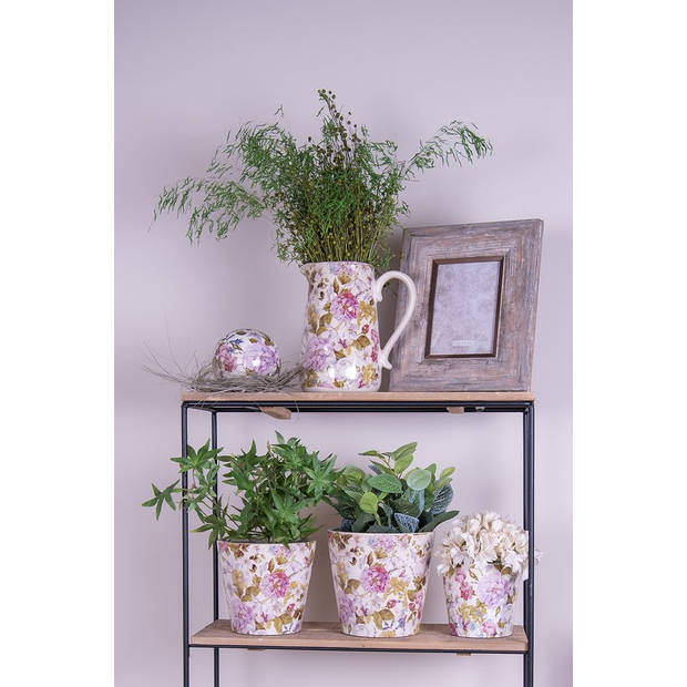 HAES DECO - Bloempot Ø 17x16 cm Roze Beige Keramiek Bloemen Bloempot binnen Plantenpot Plant pot