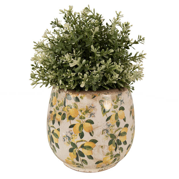 HAES DECO - Bloempot Ø 15x15 cm Beige Geel Keramiek Citroenen Bloempot Binnen