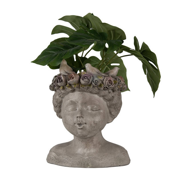 HAES DECO - Bloempot Binnen Vrouw 26 cm Grijs Polyresin