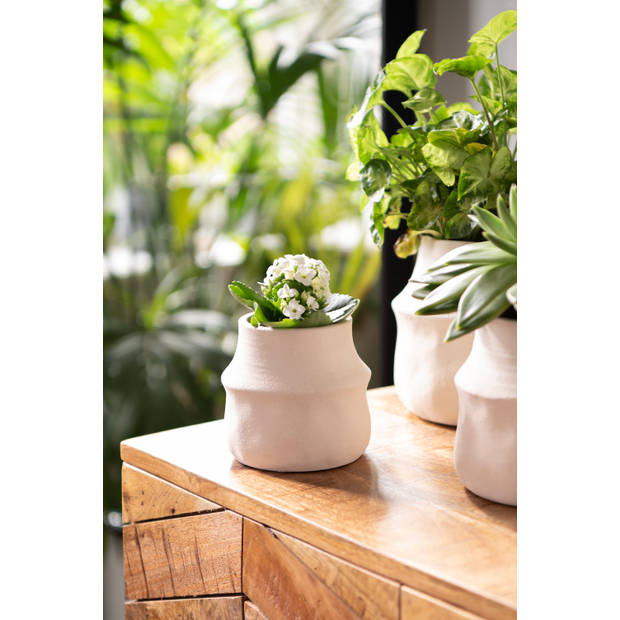 HAES DECO - Bloempot Ø 12x11 cm modern Wit Keramiek Bloempot binnen Plantenpot Plant pot