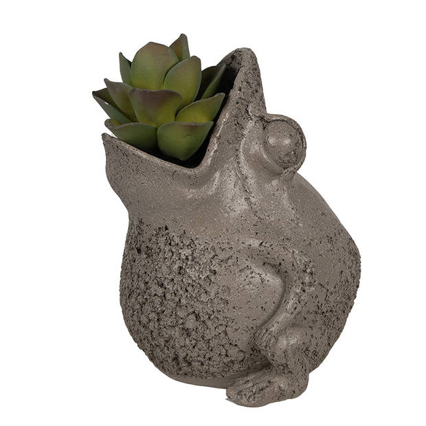 HAES DECO - Bloempot Kikker 19x18x23 cm Grijs Polyresin