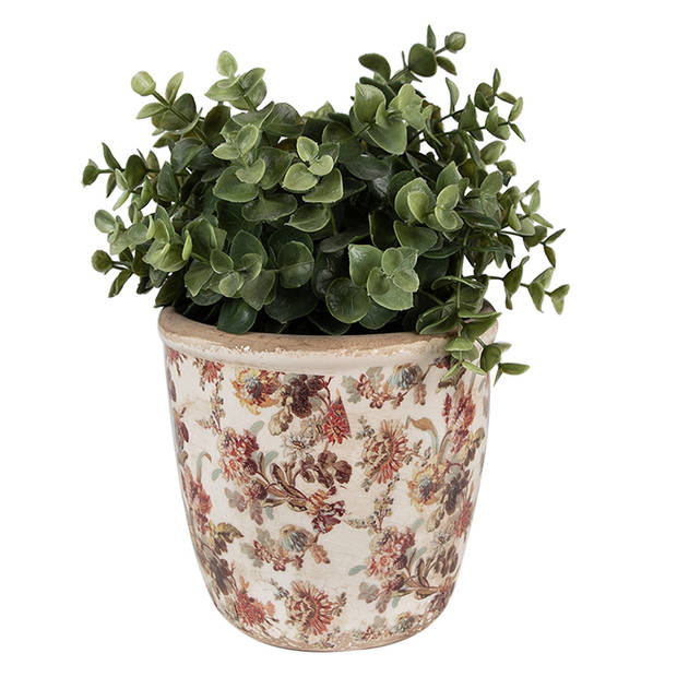 HAES DECO - Bloempot Ø 14x13 cm Beige Roze Keramiek Bloemen Bloempot Binnen