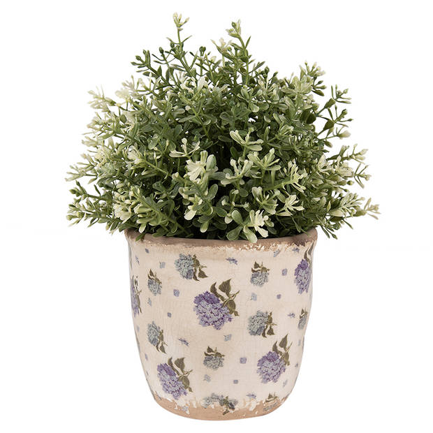 HAES DECO - Bloempot Ø 13x12 cm Beige Blauw Keramiek Bloemen Bloempot Binnen