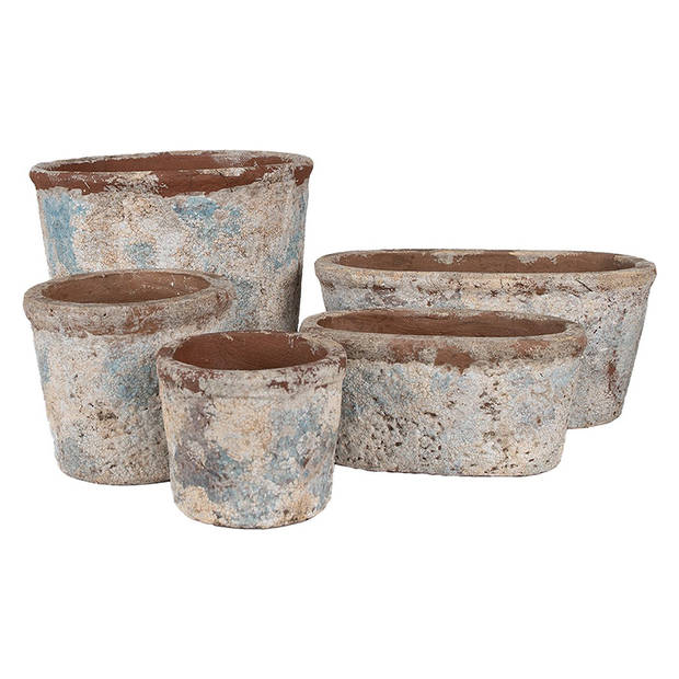 HAES DECO - Bloempot Ø 12x10 cm Beige Blauw Terracotta