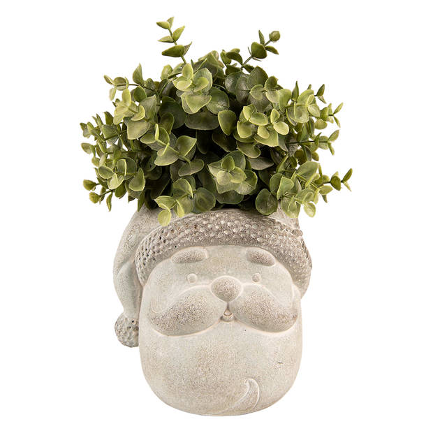 HAES DECO - Bloempot Kerstman 13x13x11 cm Grijs Steen Bloempot binnen Plantenpot Plant pot