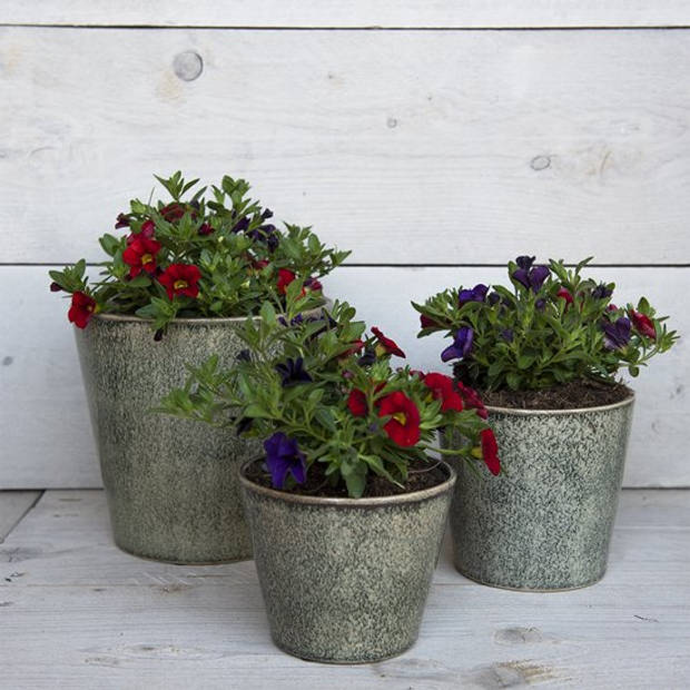 HAES DECO - Bloempot Ø 14x13 cm Groen Keramiek Rond Bloempot binnen Plantenpot Plant pot