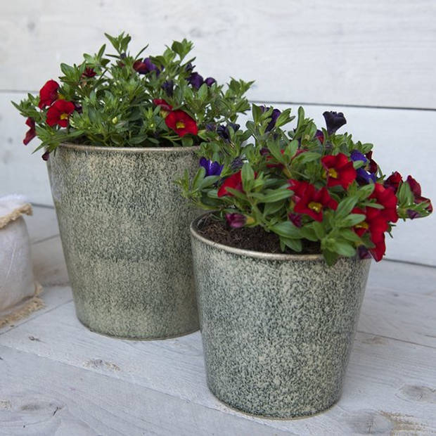 HAES DECO - Bloempot Ø 17x16 cm Groen Keramiek Rond Bloempot binnen Plantenpot Plant pot