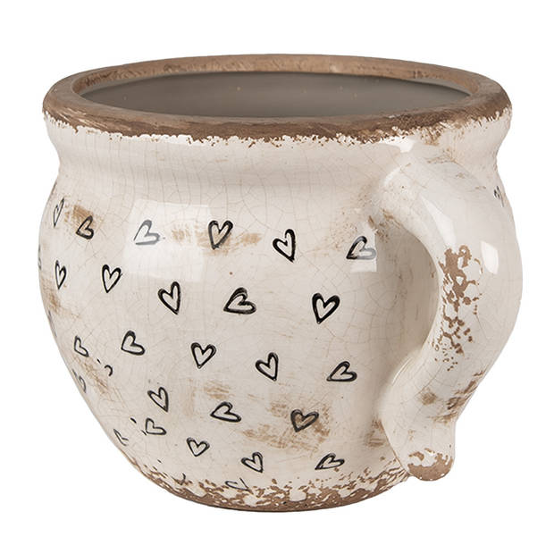 HAES DECO - Bloempot 20x17x15 cm Beige Zwart Keramiek Hartjes Bloempot Binnen