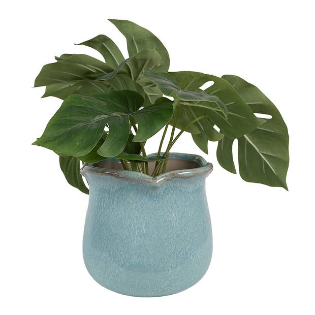 HAES DECO - Bloempot Ø 16x15 cm Blauw Keramiek Plantenpot