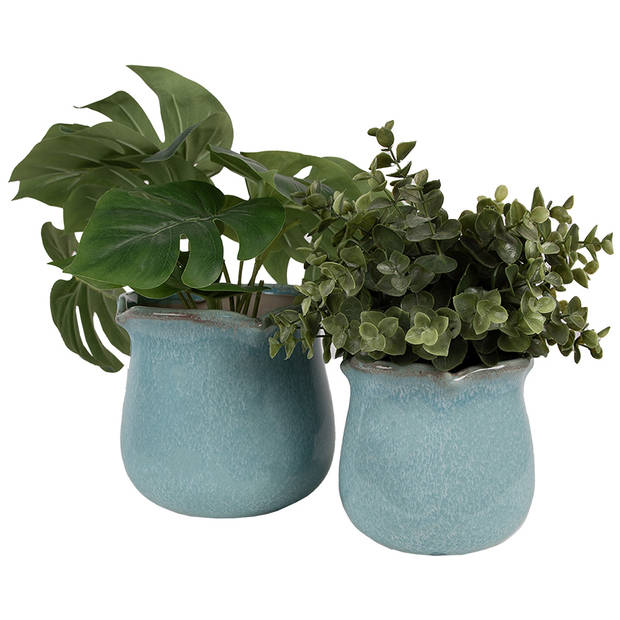 HAES DECO - Bloempot Ø 16x15 cm Blauw Keramiek Plantenpot