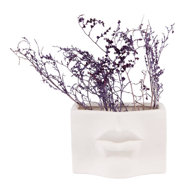 HAES DECO - Bloempot Binnen 17x7x11 cm Wit Keramiek Rechthoek Plantenpot Decoratie Pot