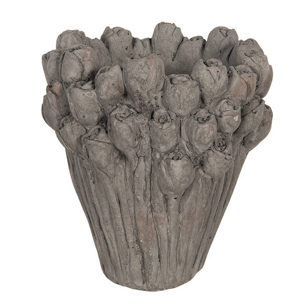 HAES DECO - Bloempot Ø 23x25 cm Grijs Steen Rond Bloemen Bloempot binnen Plantenpot Plant pot