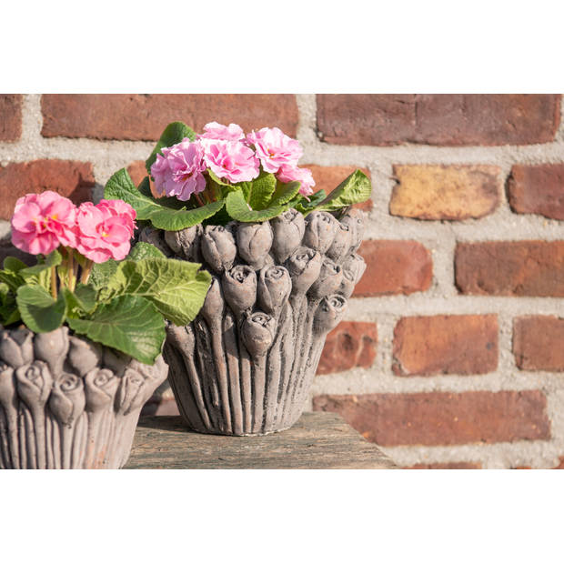 HAES DECO - Bloempot Ø 23x25 cm Grijs Steen Rond Bloemen Bloempot binnen Plantenpot Plant pot