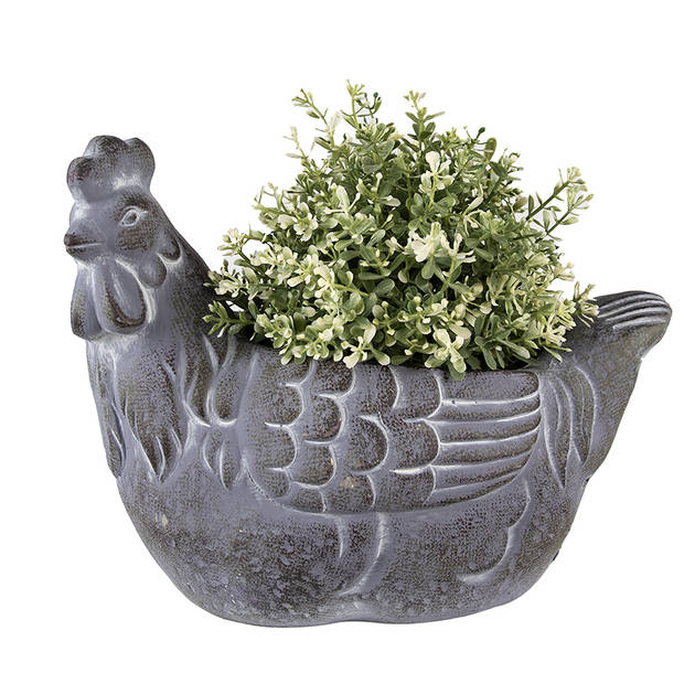 HAES DECO - Bloempot Kip 29x17x23 cm Grijs Steen Woondecoratie