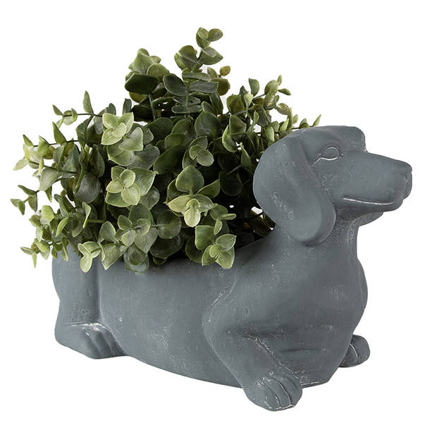 HAES DECO - Bloempot Binnen Hond 30x12x16 cm Grijs Steen Plantenpot