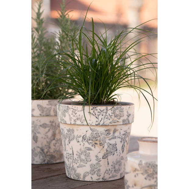 HAES DECO - Bloempot Ø 16x15 cm Grijs Beige Keramiek Bloemen Bloempot binnen Plantenpot Plant pot