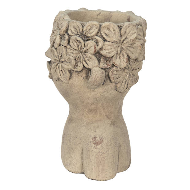 HAES DECO - Bloempot Hoofd 17x16x25 cm Grijs Steen Bloemen Bloempot binnen Plantenpot Plant pot