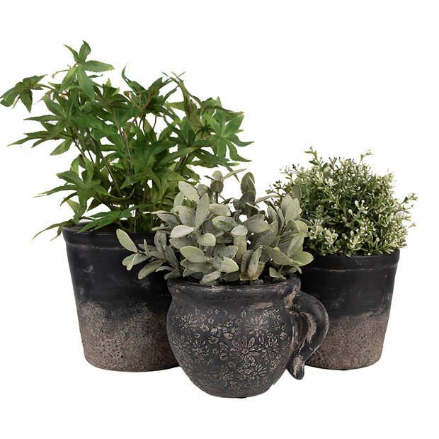 HAES DECO - Bloempot Binnen Ø 17x16 cm Zwart Bruin Keramiek Plantenpot