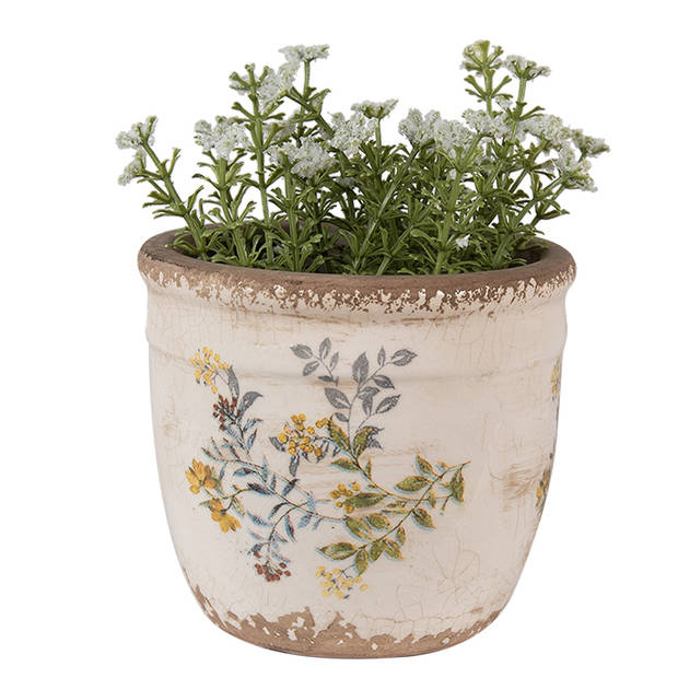 HAES DECO - Bloempot Ø 13x11 cm Beige Geel Keramiek Bloemen Bloempot Binnen