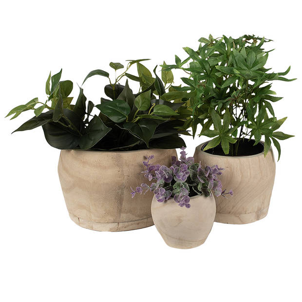 HAES DECO - Bloempot Set van 3 Ø 24 Ø 18 Ø 12 cm Bruin Hout Rond Plantenpot