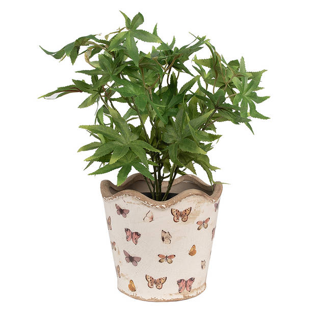 HAES DECO - Bloempot Binnen Ø 16x15 cm Beige Roze Keramiek Vlinders Plantenpot