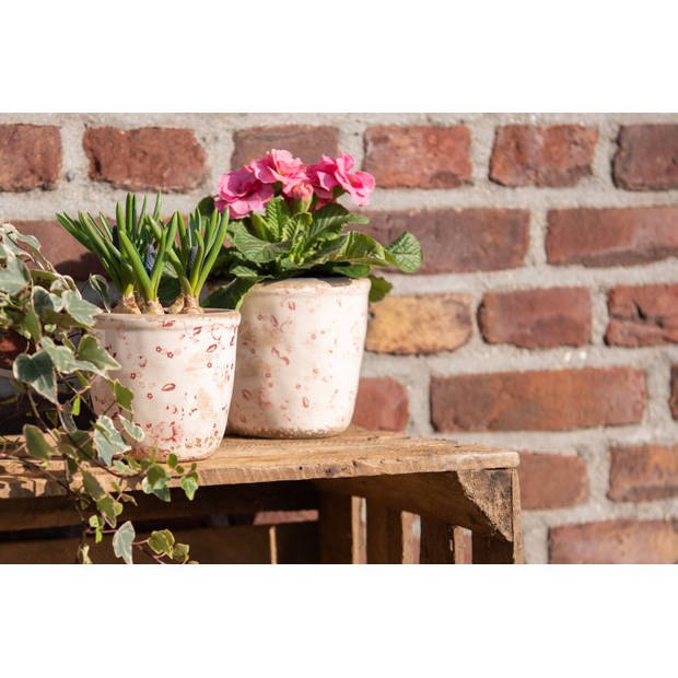 HAES DECO - Bloempot Ø 14x13 cm Roze Beige Keramiek Rond Bloemen Bloempot binnen Plantenpot Plant pot