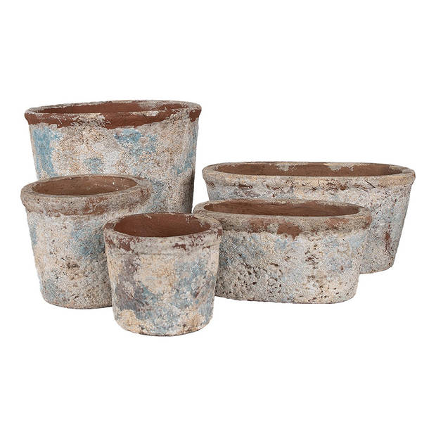 HAES DECO - Bloempot 26x13x12 cm Beige Blauw Terracotta