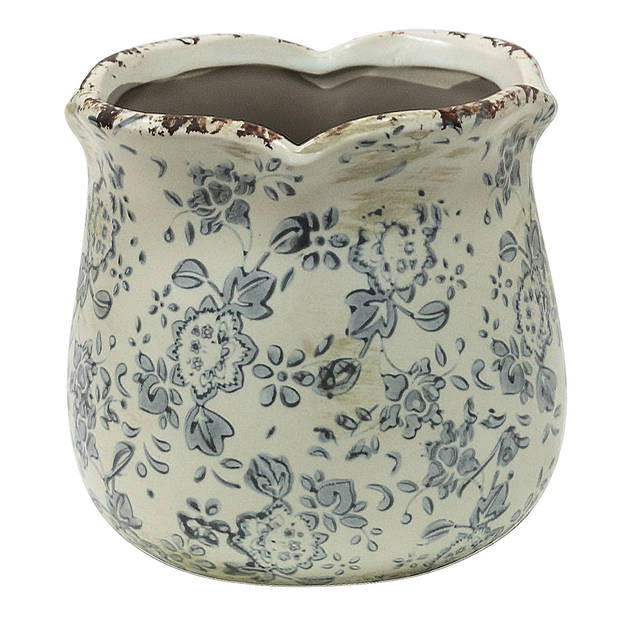 HAES DECO - Bloempot Ø 15x14 cm Grijs Beige Keramiek Bloemen Bloempot binnen Plantenpot Plant pot