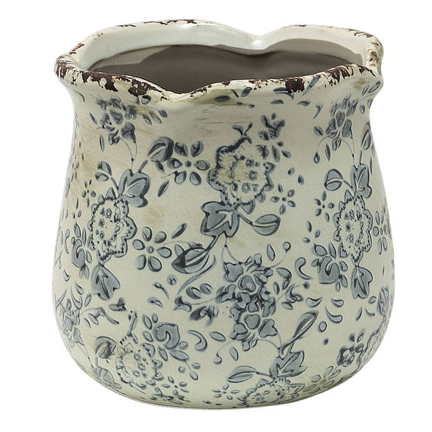 HAES DECO - Bloempot Ø 15x14 cm Grijs Beige Keramiek Bloemen Bloempot binnen Plantenpot Plant pot