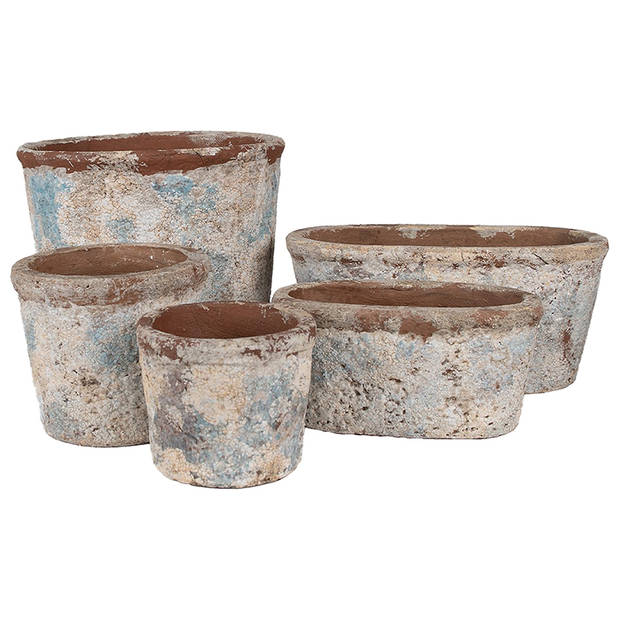 HAES DECO - Bloempot Ø 23x20 cm Beige Blauw Terracotta