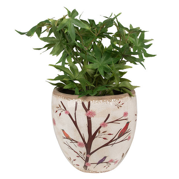 HAES DECO - Bloempot Ø 18x17 cm Beige Bruin Keramiek Takken Bloempot Binnen