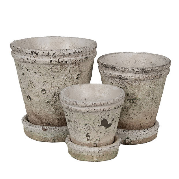 HAES DECO - Bloempot Ø 13x14 cm Beige Steen Plantenpot