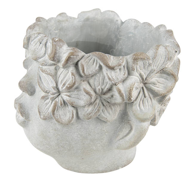 HAES DECO - Bloempot Hoofd 12x10 cm Grijs Steen Hang Pot Decoratie Pot