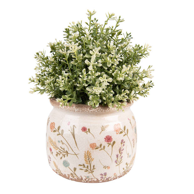 HAES DECO - Bloempot Ø 15x13 cm Roze Groen Keramiek Bloemen Bloempot binnen Plantenpot Plant pot