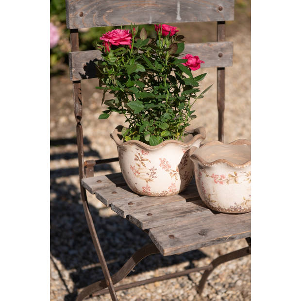 HAES DECO - Bloempot Ø 20x13 cm Beige Roze Keramiek Bloemen Bloempot Binnen