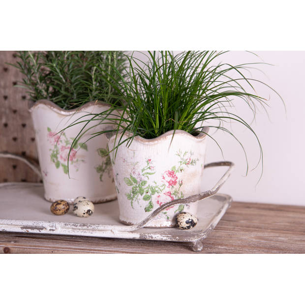 HAES DECO - Bloempot Ø 18x17 cm Roze Beige Keramiek Bloemen Bloempot binnen Plantenpot Plant pot