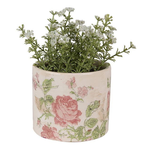 HAES DECO - Bloempot Ø 11x9 cm Beige Roze Keramiek Bloemen Bloempot Binnen