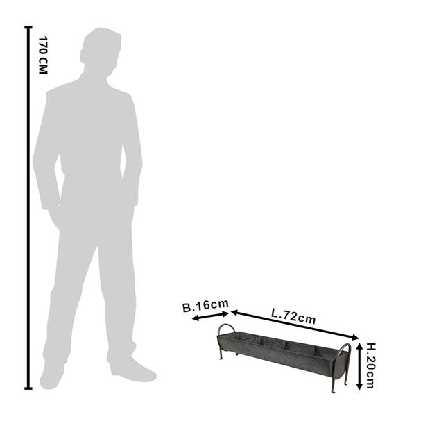 HAES DECO - Bloempot 72x16x20 cm Grijs Metaal Rechthoek Bloempot binnen Plantenpot Plant pot