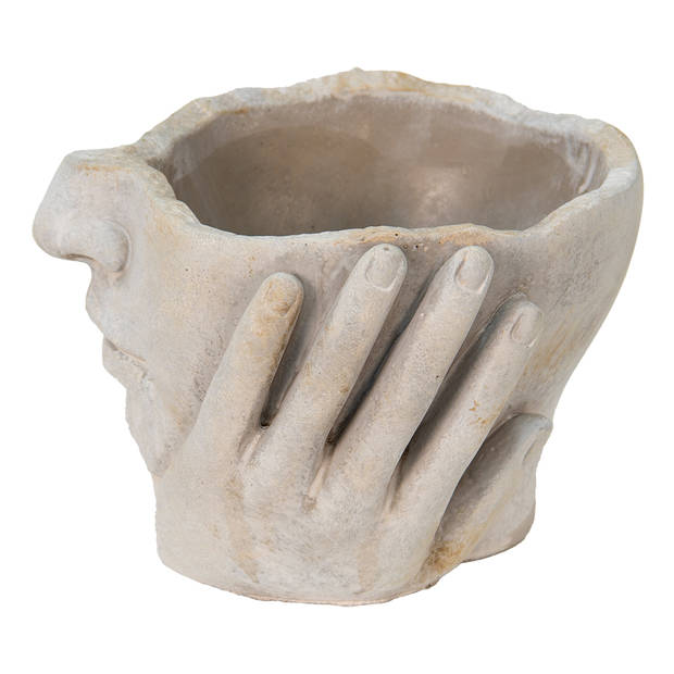 HAES DECO - Bloempot Hoofd Ø 11x11 cm Beige Steen Plantenpot Decoratie Pot