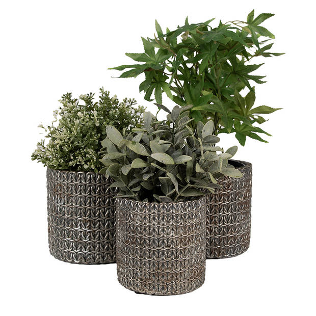 HAES DECO - Bloempot Binnen Ø 15x14 cm Grijs Steen Plantenpot