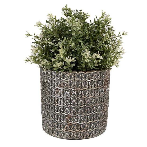 HAES DECO - Bloempot Binnen Ø 15x14 cm Grijs Steen Plantenpot