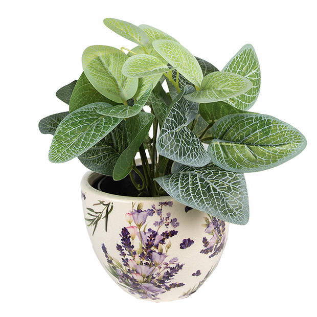 HAES DECO - Bloempot Ø 11x9 cm Paars Groen Keramiek Lavendel Bloempot binnen Plantenpot Plant pot