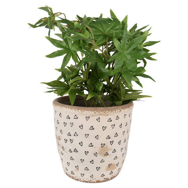 HAES DECO - Bloempot Ø 16x16 cm Beige Zwart Keramiek Hartjes Bloempot Binnen