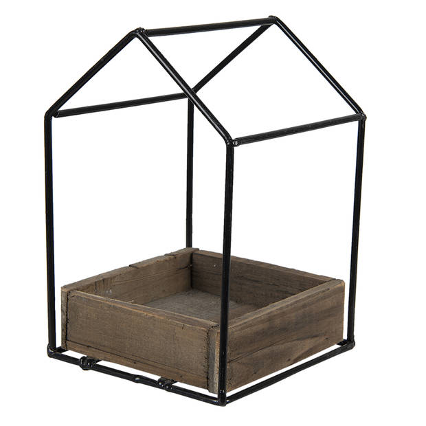 HAES DECO - Bloempot 15x15x23 cm Bruin Hout Metaal Vierkant Bloempot binnen Plantenpot Plant pot