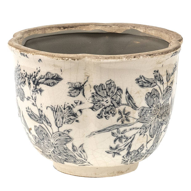 HAES DECO - Bloempot Ø 16x12 cm Grijs Beige Keramiek Bloemen Bloempot binnen Plantenpot Plant pot