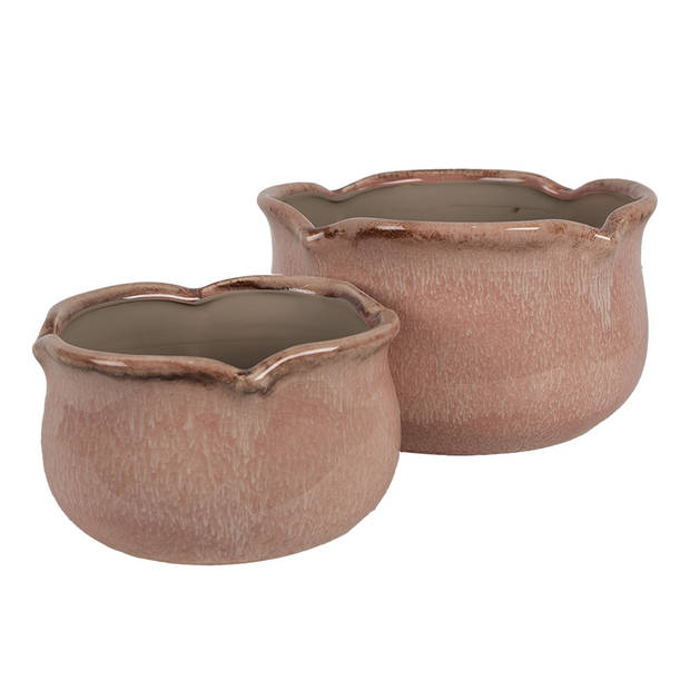 HAES DECO - Bloempot Ø 15x9 cm Roze Keramiek Plantenpot