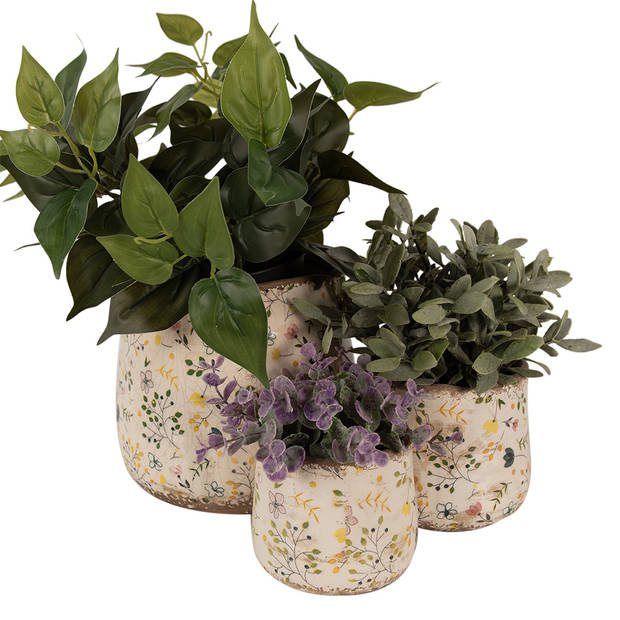 HAES DECO - Bloempot Ø 21x19 cm Beige Keramiek Bloemen Bloempot Binnen