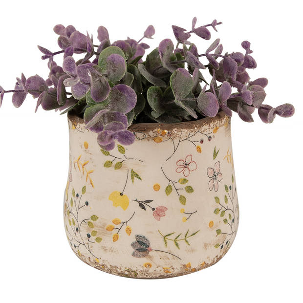 HAES DECO - Bloempot Ø 11x10 cm Beige Geel Keramiek Bloemen Bloempot Binnen