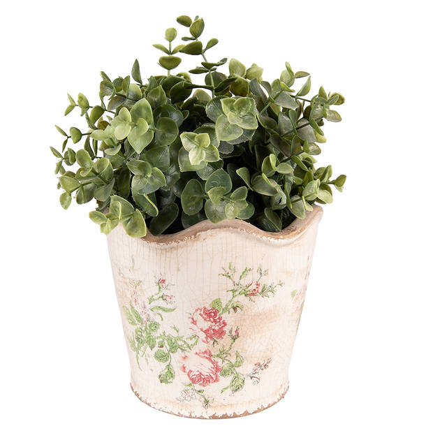 HAES DECO - Bloempot Ø 18x17 cm Roze Beige Keramiek Bloemen Bloempot binnen Plantenpot Plant pot